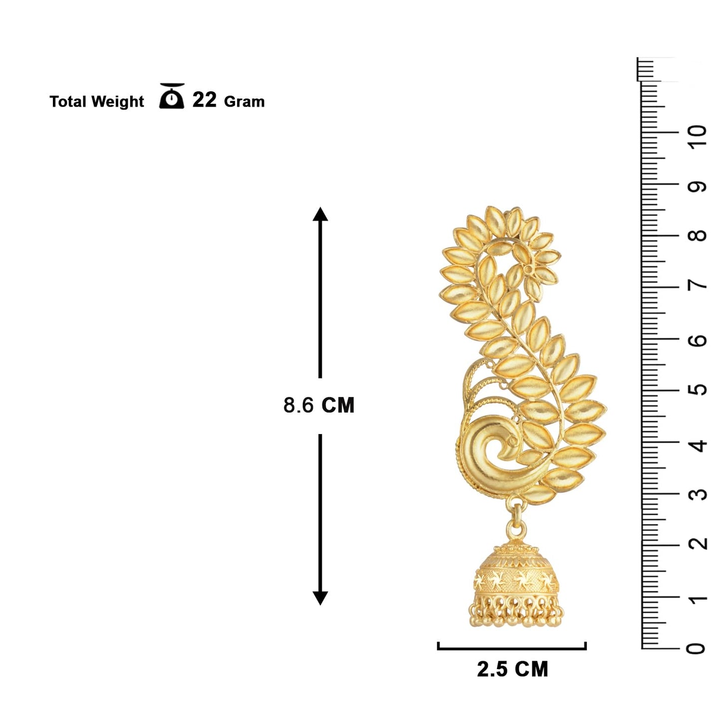Elegant Leaf Motif Gold Plated Ear Cuff Earring With Jhumka .