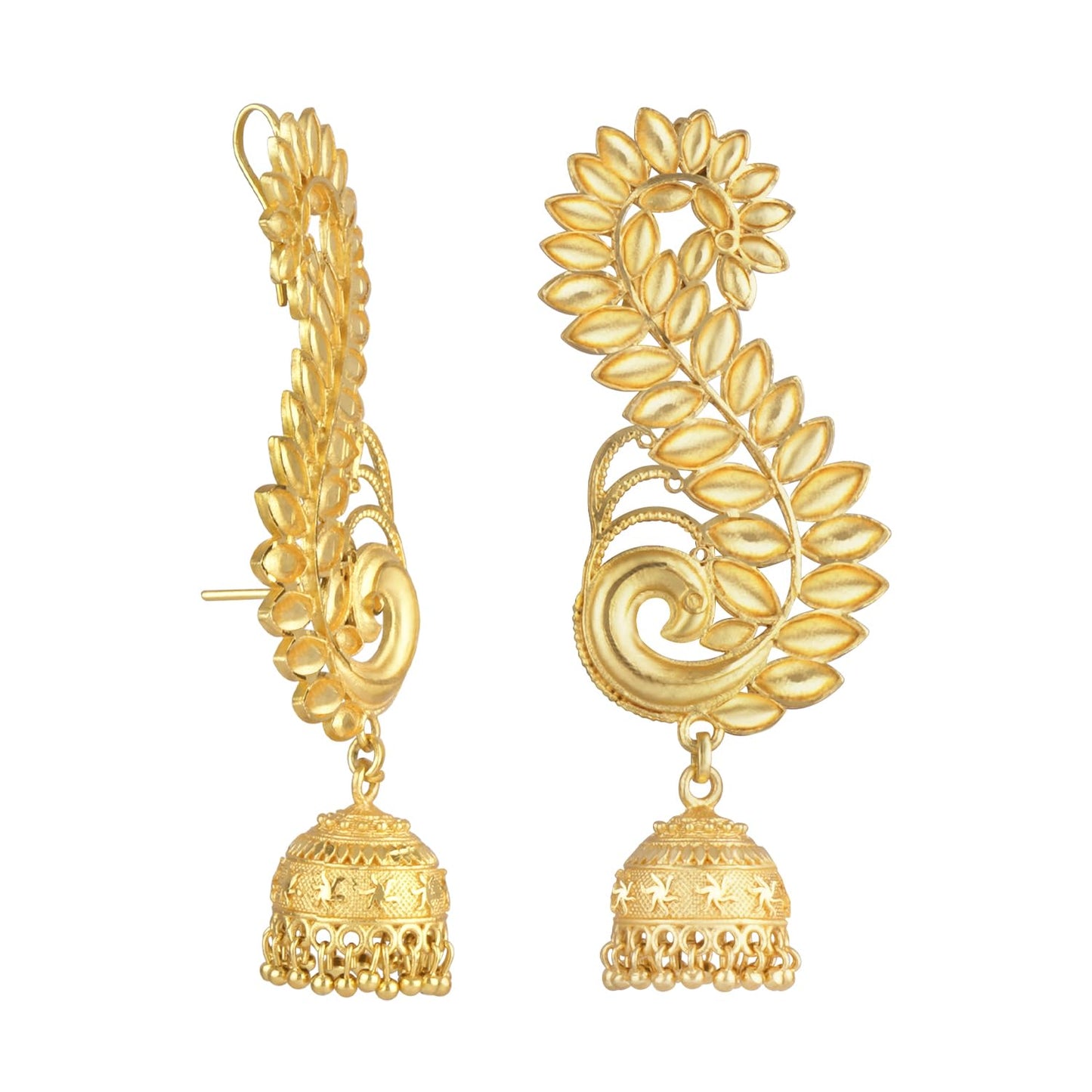 Elegant Leaf Motif Gold Plated Ear Cuff Earring With Jhumka .