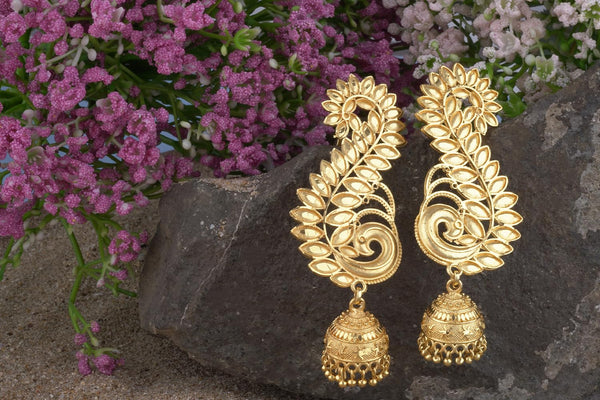 Elegant Leaf Motif Gold Plated Ear Cuff Earring With Jhumka .