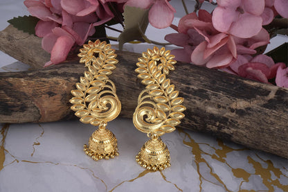 Elegant Leaf Motif Gold Plated Ear Cuff Earring With Jhumka .