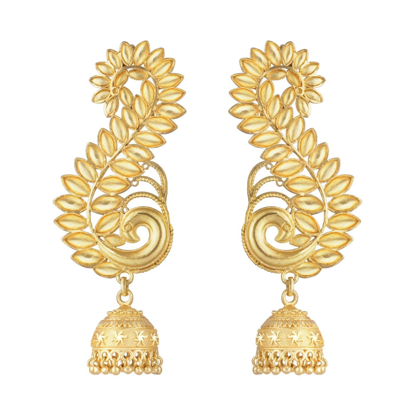 Elegant Leaf Motif Gold Plated Ear Cuff Earring With Jhumka .