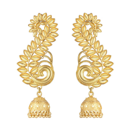 Elegant Leaf Motif Gold Plated Ear Cuff Earring With Jhumka .