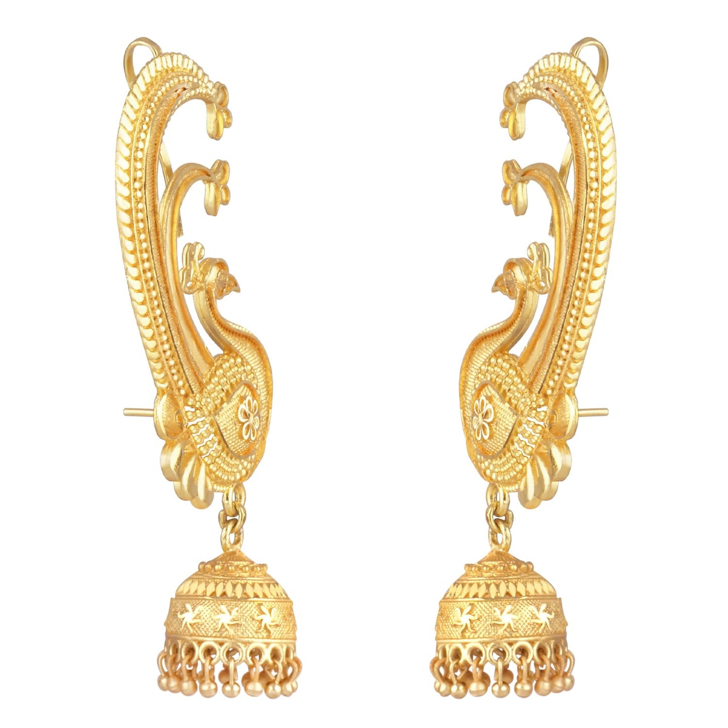 Gold Plated Peacock Design Ear Cuff Earring With Jhumka .