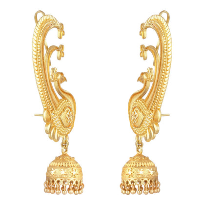 Gold Plated Peacock Design Ear Cuff Earring With Jhumka .