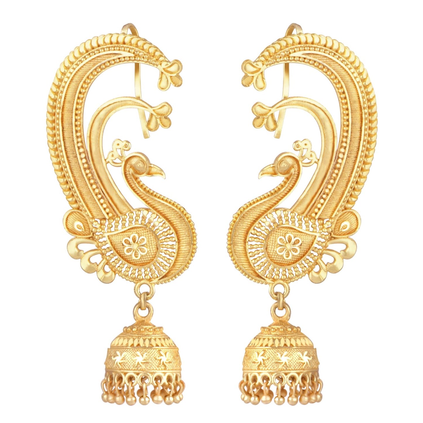 Gold Plated Peacock Design Ear Cuff Earring With Jhumka .