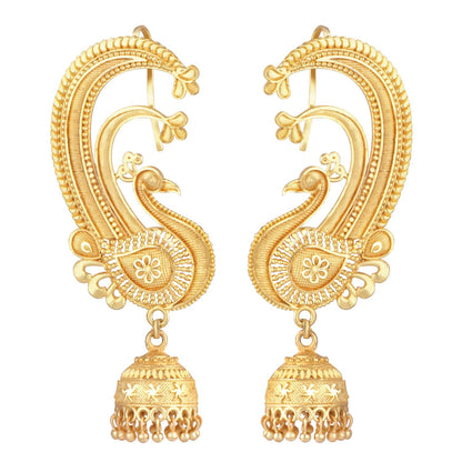 Gold Plated Peacock Design Ear Cuff Earring With Jhumka .