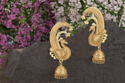 Gold Plated Peacock Design Ear Cuff Earring With Jhumka .