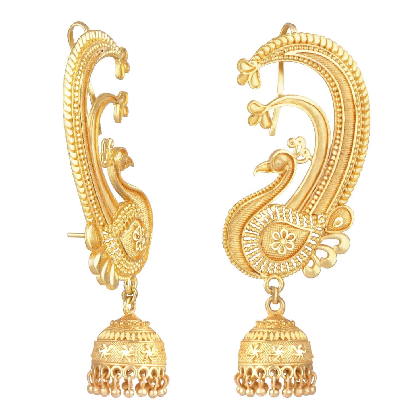 Gold Plated Peacock Design Ear Cuff Earring With Jhumka .