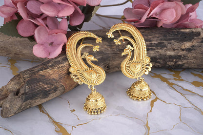 Gold Plated Peacock Design Ear Cuff Earring With Jhumka .