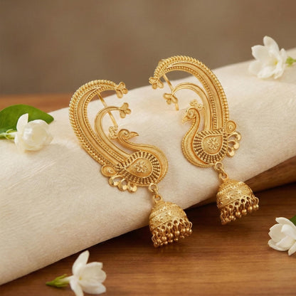 Gold Plated Peacock Design Ear Cuff Earring With Jhumka .
