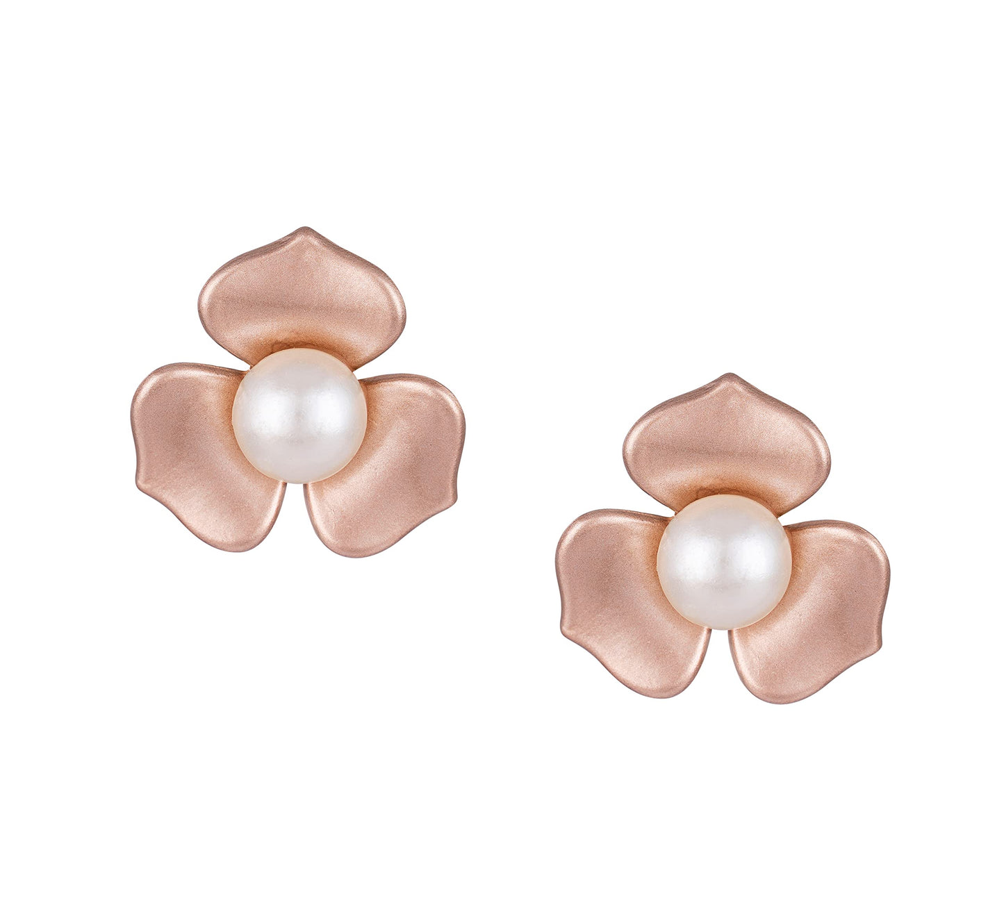 Premium Floral & Pearl Stud Set – Elegant Golden & Orange Statement Earrings