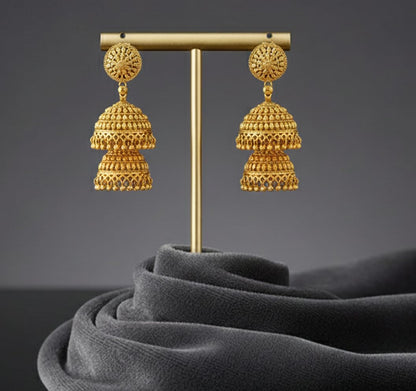 One Gram Gold Two-Layer Jhumki Earrings – Traditional Ethnic Design