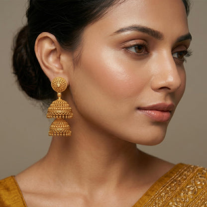 One Gram Gold Two-Layer Jhumki Earrings – Traditional Ethnic Design
