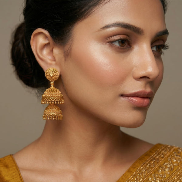 One Gram Gold Two-Layer Jhumki Earrings – Traditional Ethnic Design