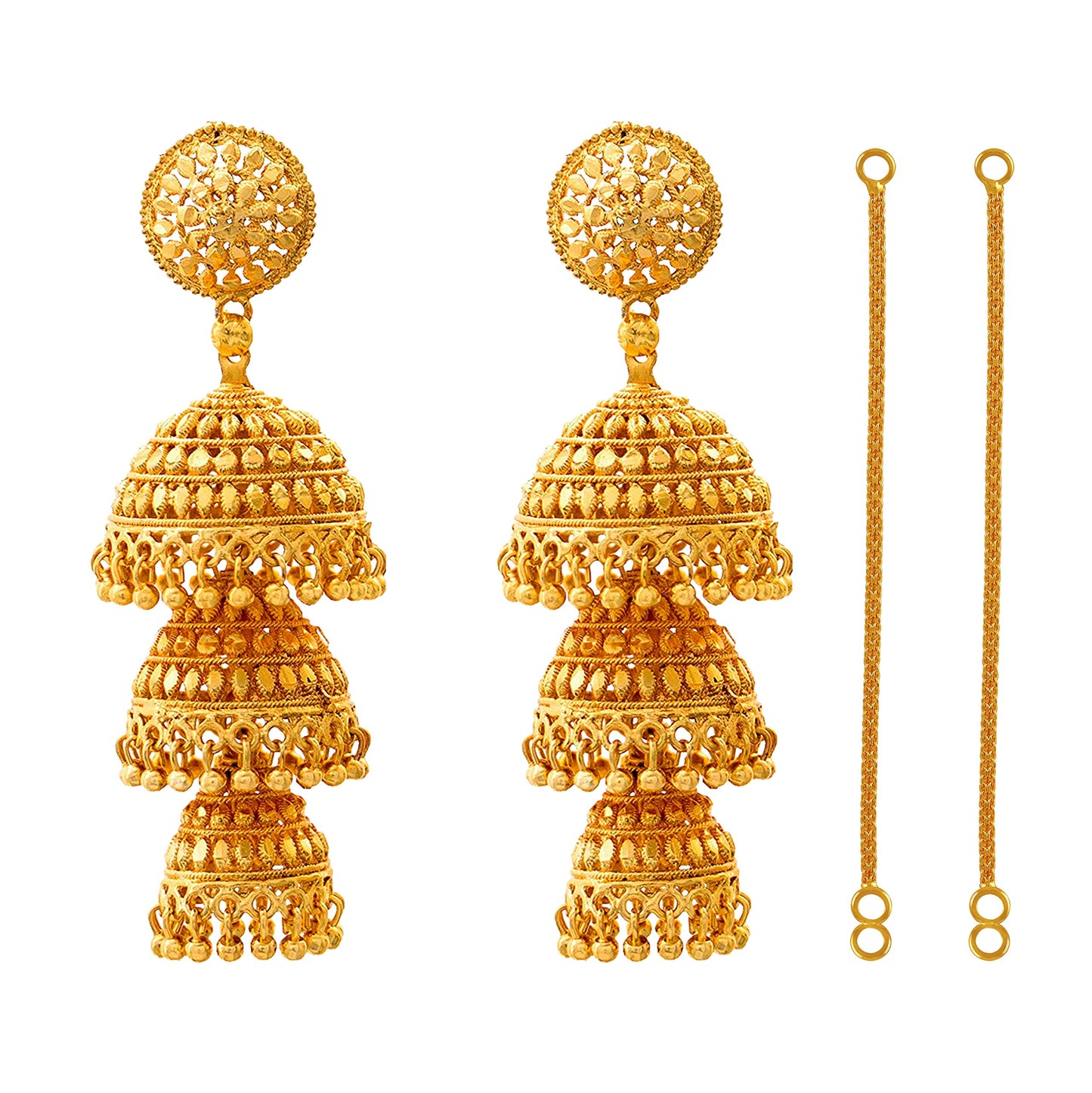 One Gram Gold Plated 3 Layer Jhumka Earrings Temple Style