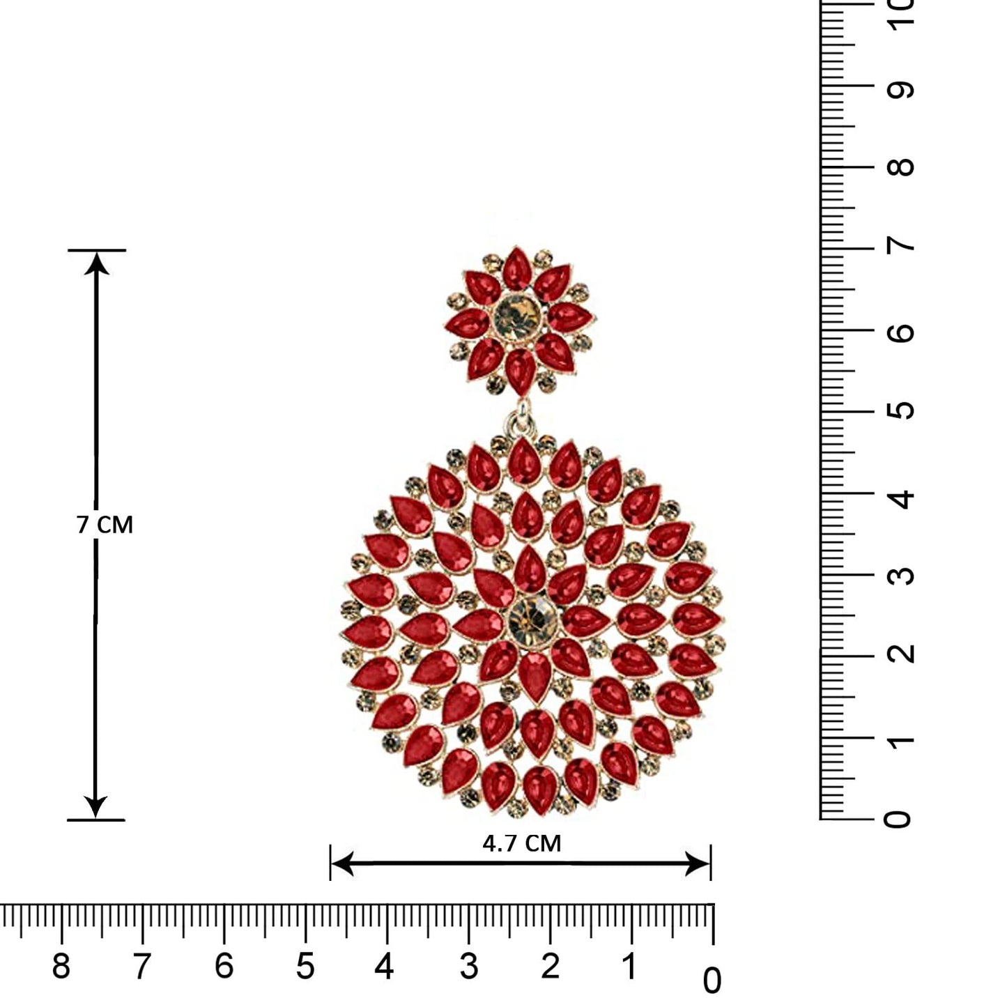 Floral Dangler Earrings – Gold-Plated with Red Stone & Diamond Accents