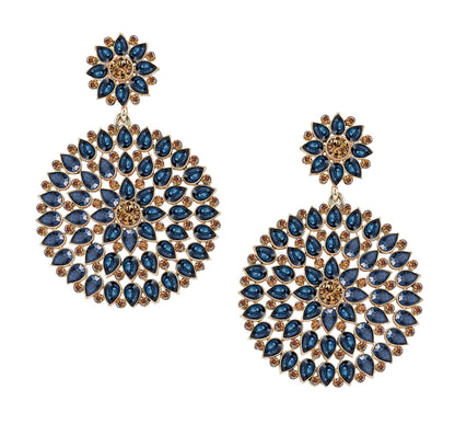 Floral Dangler Earrings – Gold-Plated with Rama Blue Stone & Diamond Accents
