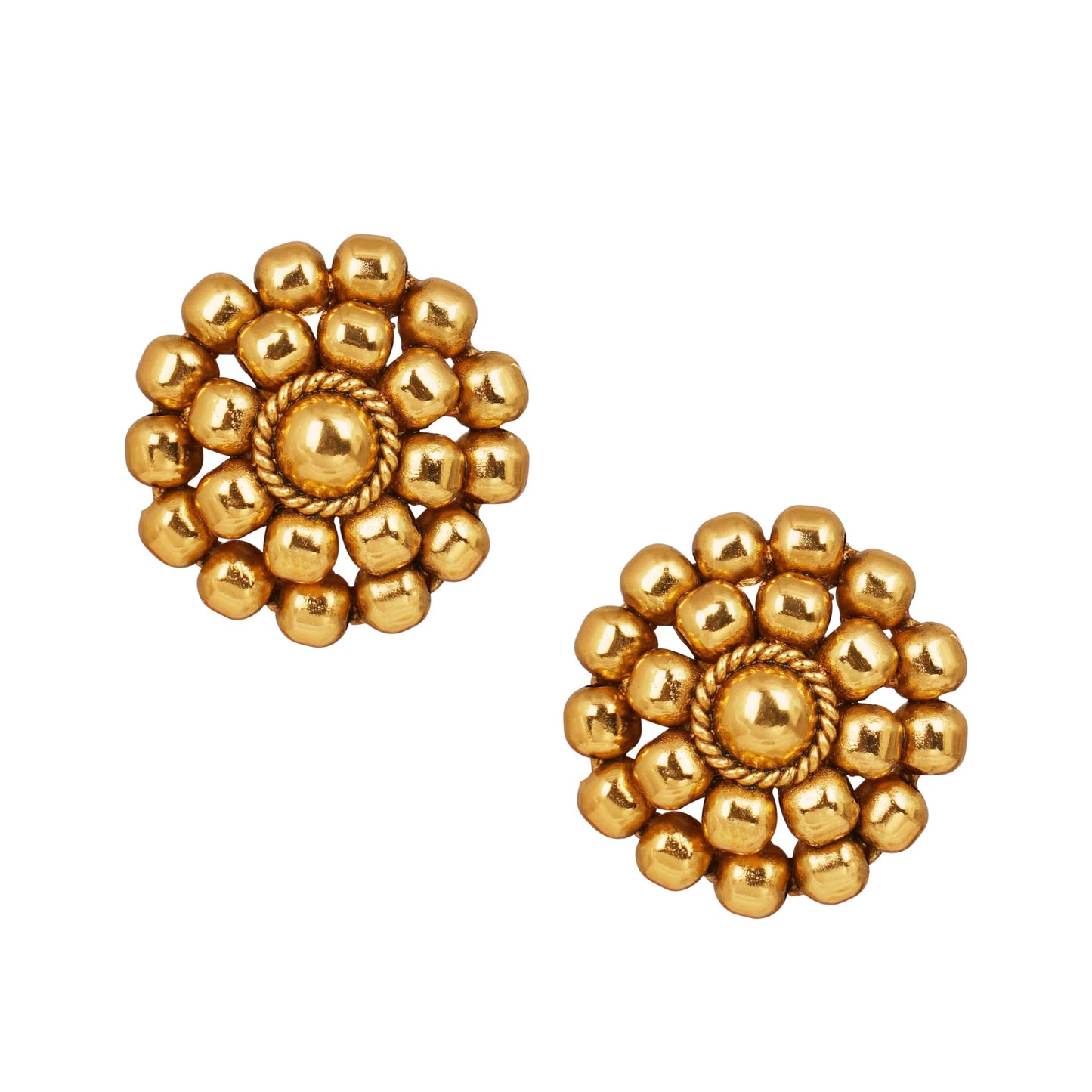 Elegant Golden Beaded Stud Earrings – Minimalist Design for Daily Wear