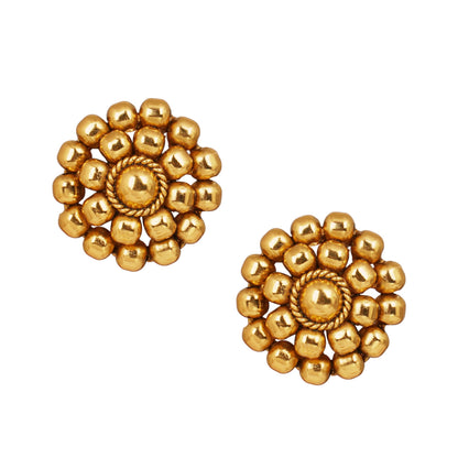 Elegant Golden Beaded Stud Earrings – Minimalist Design for Daily Wear