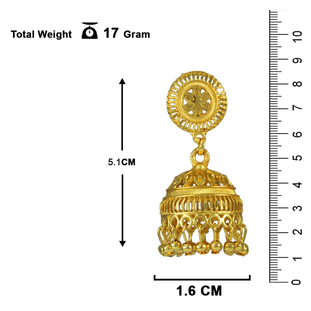 Gold-Plated Dome Temple Jhumka Earrings – Traditional Ethnic Jewelry