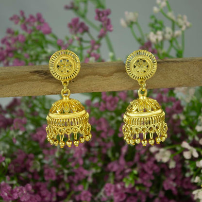 Gold-Plated Dome Temple Jhumka Earrings – Traditional Ethnic Jewelry