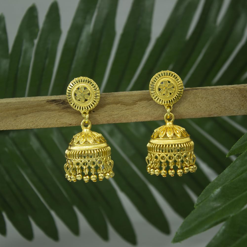 Gold-Plated Dome Temple Jhumka Earrings – Traditional Ethnic Jewelry