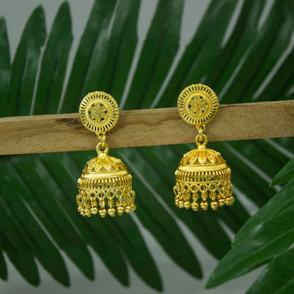 Gold-Plated Dome Temple Jhumka Earrings – Traditional Ethnic Jewelry