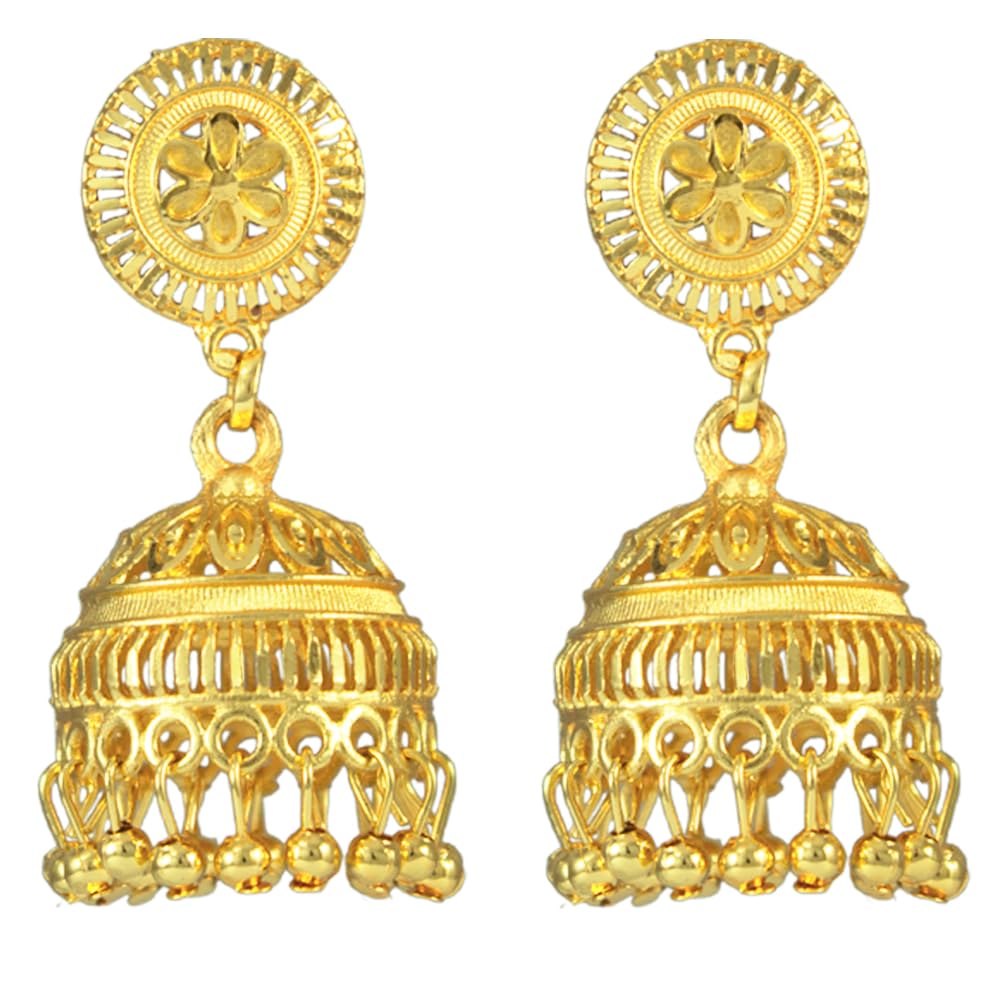 Gold-Plated Dome Temple Jhumka Earrings – Traditional Ethnic Jewelry