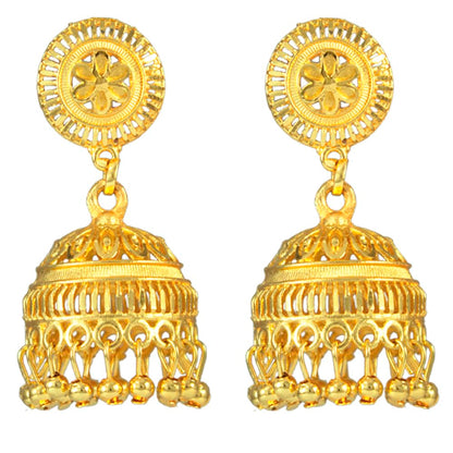 Gold-Plated Dome Temple Jhumka Earrings – Traditional Ethnic Jewelry