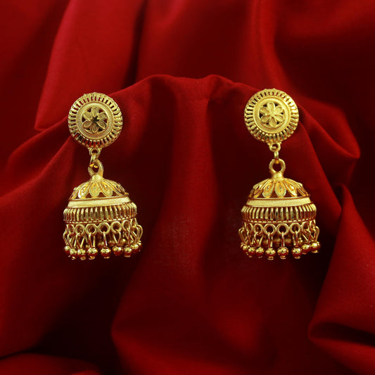 Gold-Plated Dome Temple Jhumka Earrings – Traditional Ethnic Jewelry