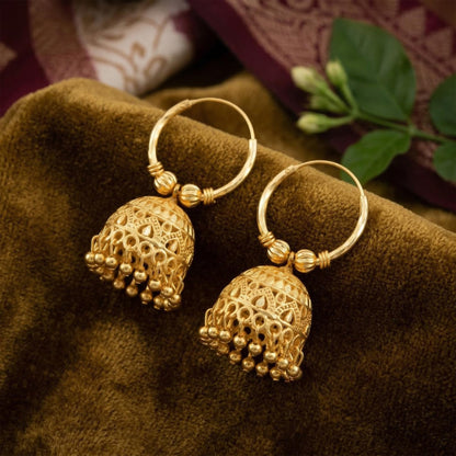 Gold-Plated Hoop Jhumka Earrings – Fusion Style Ethnic Jewelry