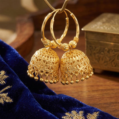 Gold-Plated Hoop Jhumka Earrings – Fusion Style Ethnic Jewelry
