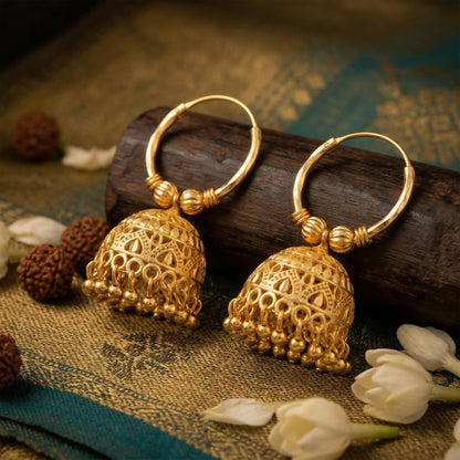 Gold-Plated Hoop Jhumka Earrings – Fusion Style Ethnic Jewelry