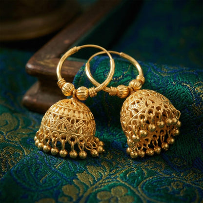 Gold-Plated Hoop Jhumka Earrings – Fusion Style Ethnic Jewelry