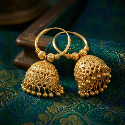 Gold-Plated Hoop Jhumka Earrings – Fusion Style Ethnic Jewelry