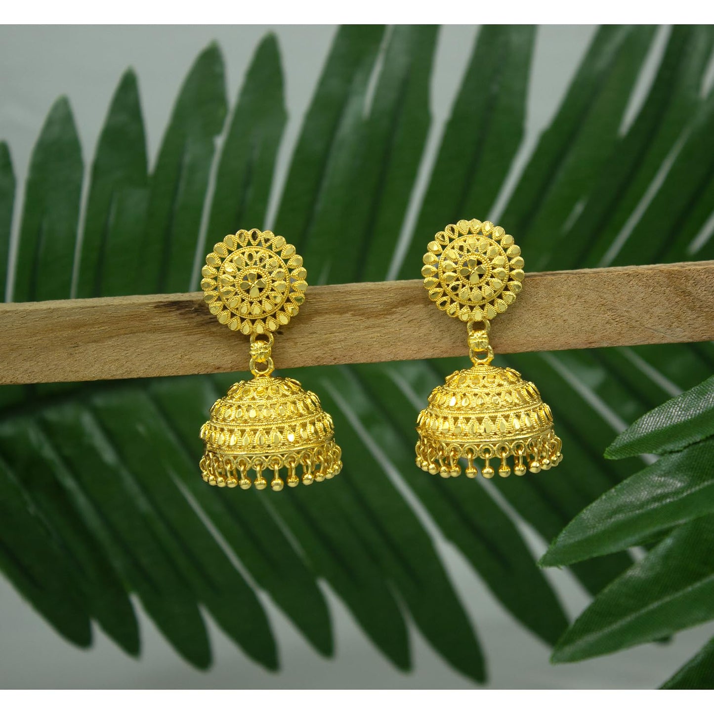 Gold-Plated Temple Jhumka Earrings – Traditional Ethnic Statement Jewelry