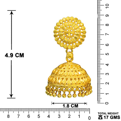 Gold-Plated Temple Jhumka Earrings – Traditional Ethnic Statement Jewelry