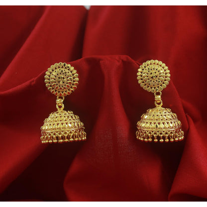 Gold-Plated Temple Jhumka Earrings – Traditional Ethnic Statement Jewelry