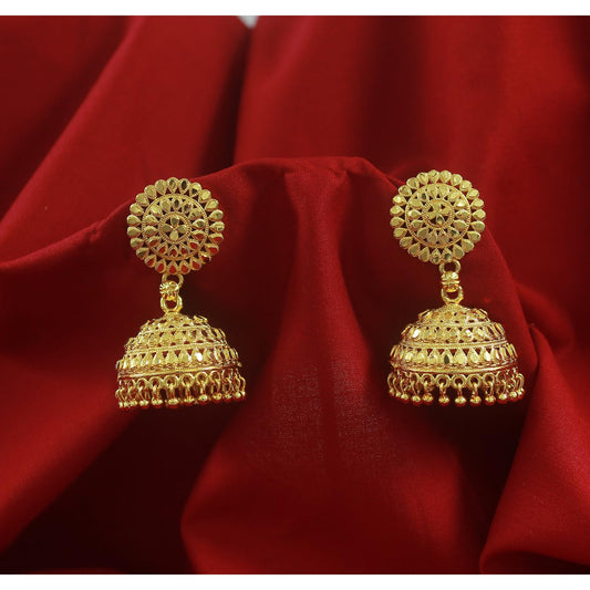 Gold-Plated Temple Jhumka Earrings – Traditional Ethnic Statement Jewelry