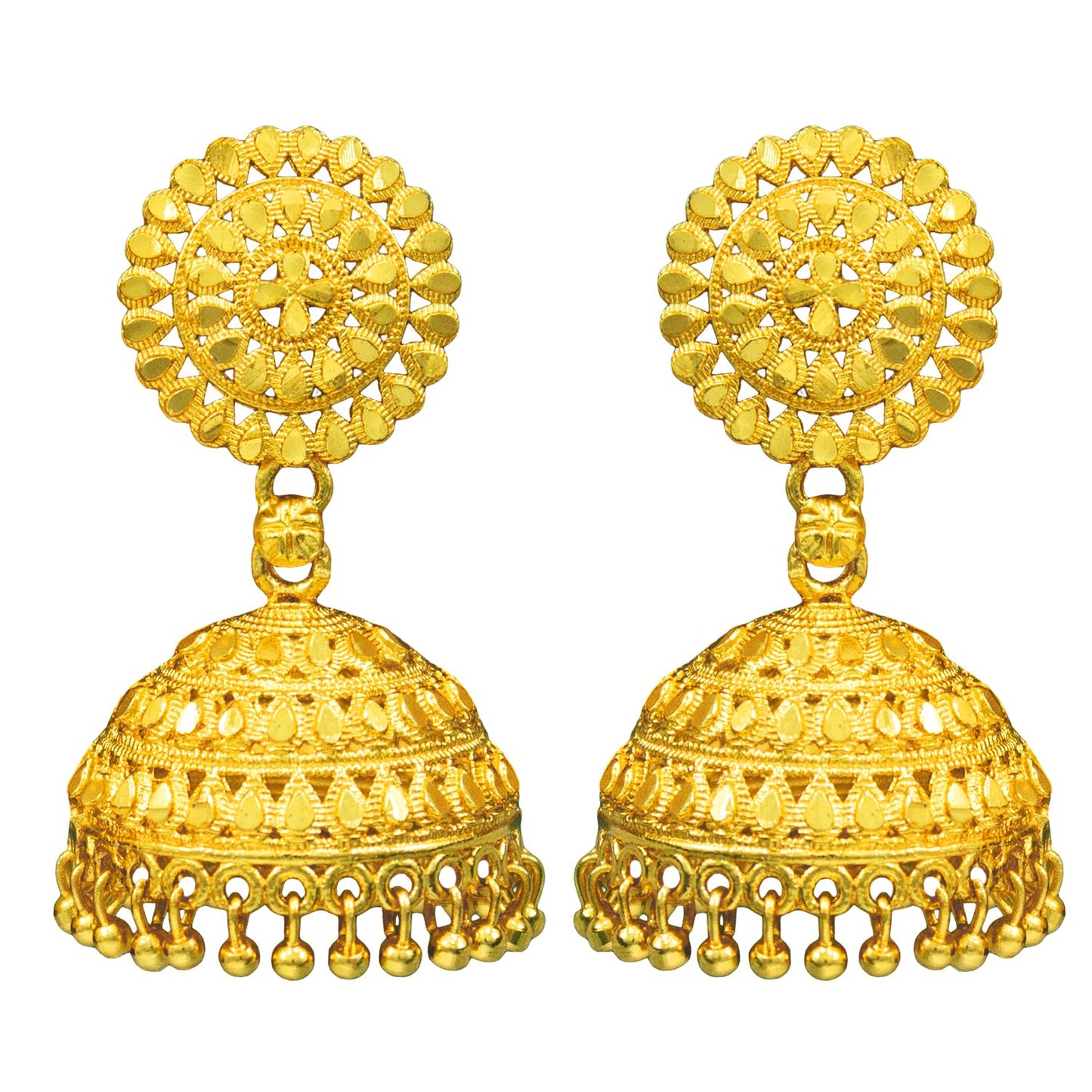 Gold-Plated Temple Jhumka Earrings – Traditional Ethnic Statement Jewelry