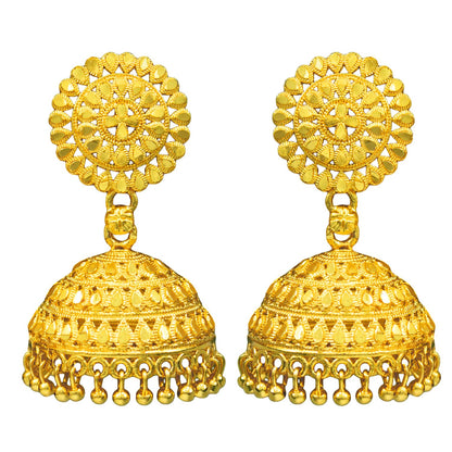 Gold-Plated Temple Jhumka Earrings – Traditional Ethnic Statement Jewelry
