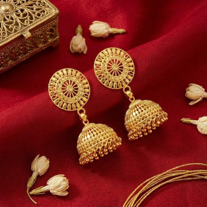 Able Gold Plated Jhumki With Gold Bead Drop Earrings .