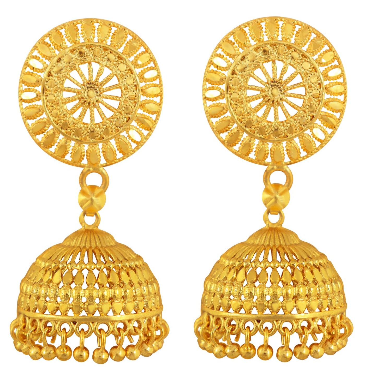 Able Gold Plated Jhumki With Gold Bead Drop Earrings .