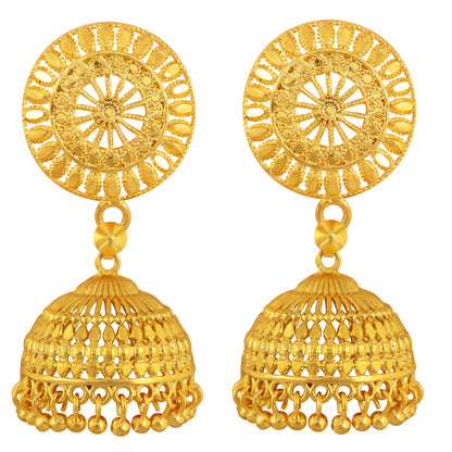 Able Gold Plated Jhumki With Gold Bead Drop Earrings .