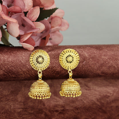 Able Gold Plated Jhumki With Gold Bead Drop Earrings .