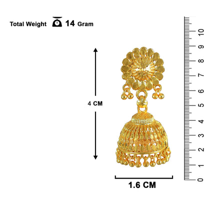 Gold Plated Jhumki With Gold Bead Drop Earrings .
