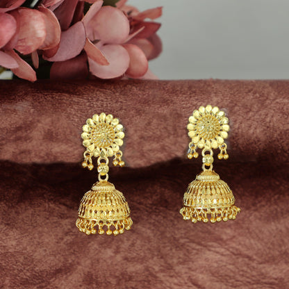 Gold Plated Jhumki With Gold Bead Drop Earrings .