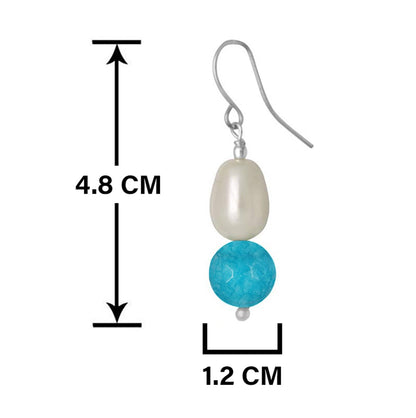 German Silver Plated Design Semi Precious Pearl Reiki Gemstone Onyx Bead Dangler Earring (Turquoise Blue)