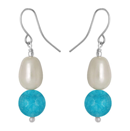 German Silver Plated Design Semi Precious Pearl Reiki Gemstone Onyx Bead Dangler Earring (Turquoise Blue)