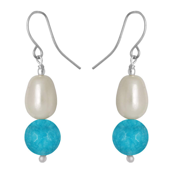 German Silver Plated Design Semi Precious Pearl Reiki Gemstone Onyx Bead Dangler Earring (Turquoise Blue)